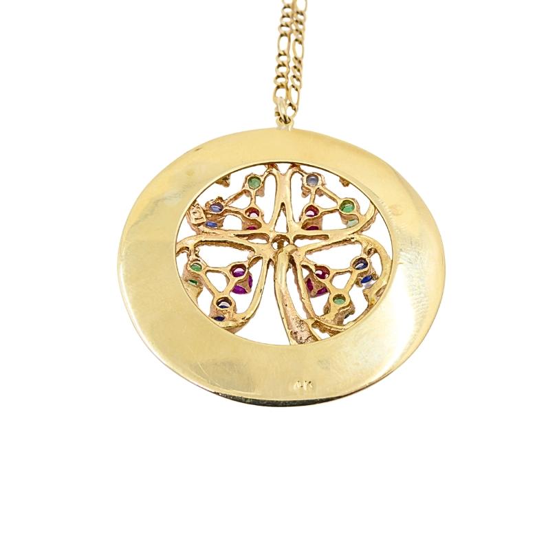 Oro 14K  Collana con ciondolo a forma di trifoglio in vendita 3
