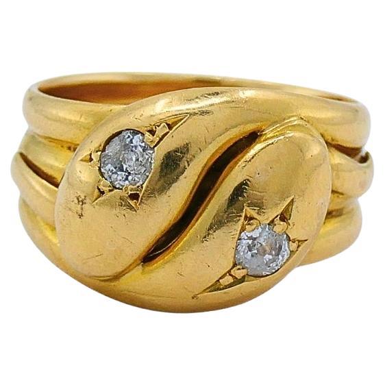Bague victorienne serpent à deux têtes Or 18k Diamant en vente