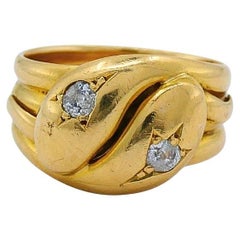 Bague victorienne serpent à deux têtes Or 18k Diamant