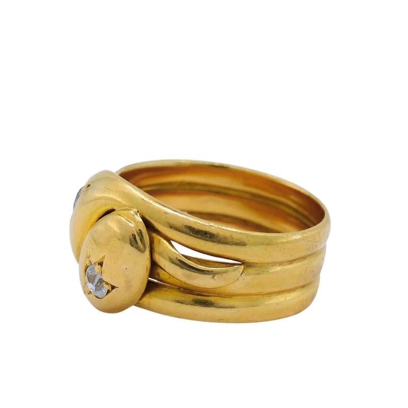 Taille vieille mine Bague victorienne serpent à deux têtes Or 18k Diamant en vente