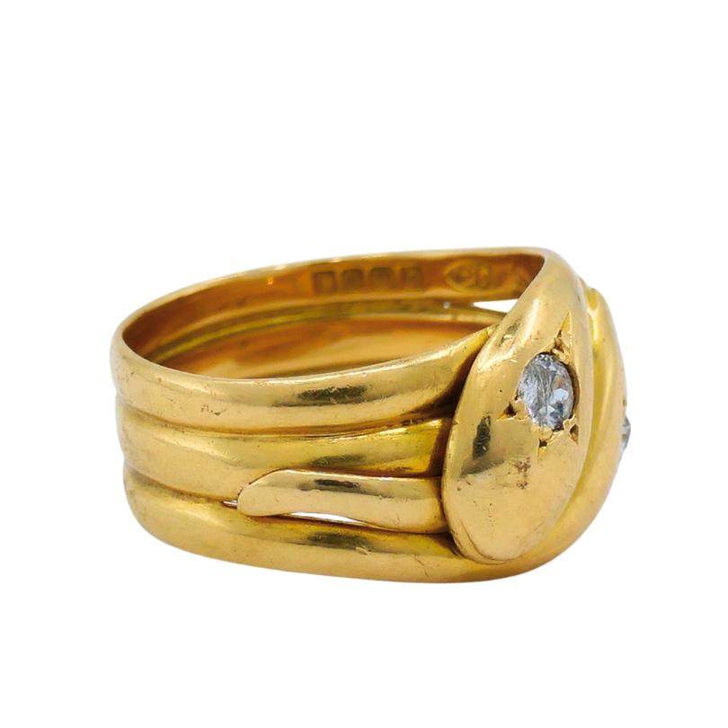 Bague victorienne serpent à deux têtes Or 18k Diamant Bon état - En vente à Beverly Hills, CA