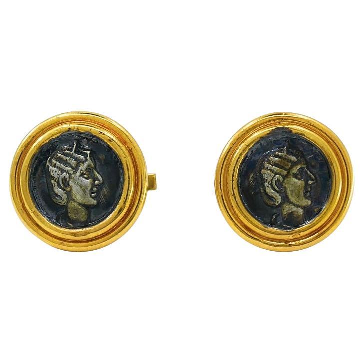 Vintage Cufflinks 14k Gold Ancient Coin Design Estate Jewelry