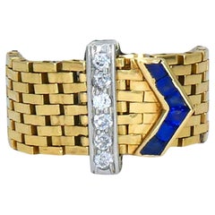 Vintage 14k Gold Platinum Diamond Sapphire Buckle Ring