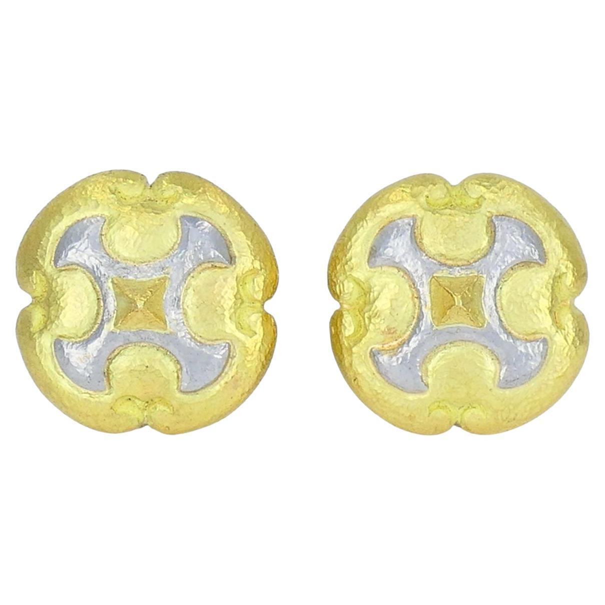 Boucles d'oreilles vintage Trent en or 18k et platine à pince
