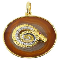 Vintage 18k Gold Diamond Ruby Aries Ram Astrology Pendant