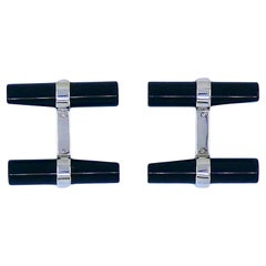 Vintage Cartier 18k White Gold Onyx Cufflinks