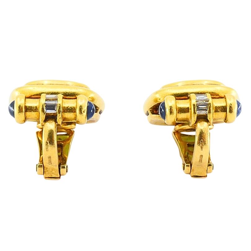 Bulgari Bvlgari Boucles d'oreilles à pince en or 18k Tourmaline, saphir et diamant en vente 1