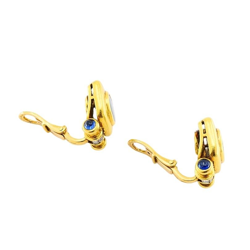 Bulgari Bvlgari Boucles d'oreilles à pince en or 18k Tourmaline, saphir et diamant Pour femmes en vente