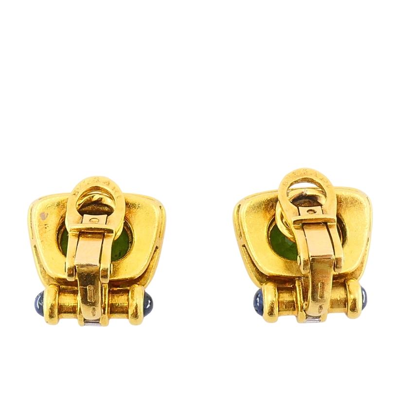 Bulgari Bvlgari Boucles d'oreilles à pince en or 18k Tourmaline, saphir et diamant en vente 3