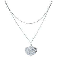 14k White Gold Diamond Crown Pendant Necklace