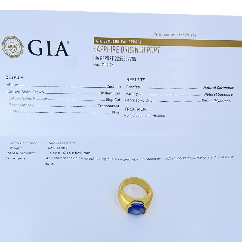 Bague en or 18 carats saphir naturel de Birmanie Rapport GIA en vente 5