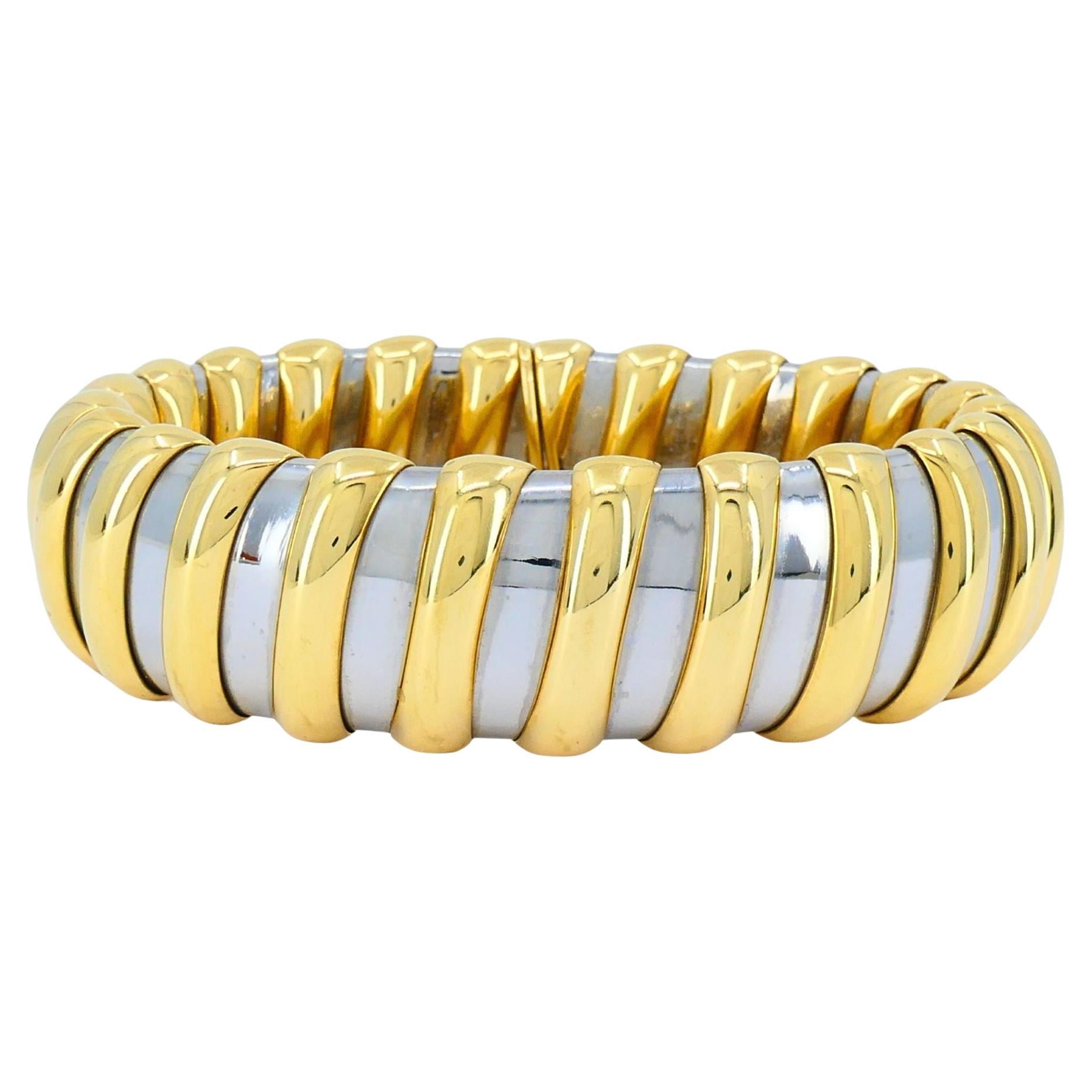 Vintage Bvlgari 18k Gold Stainless Steel Cuff Bracelet