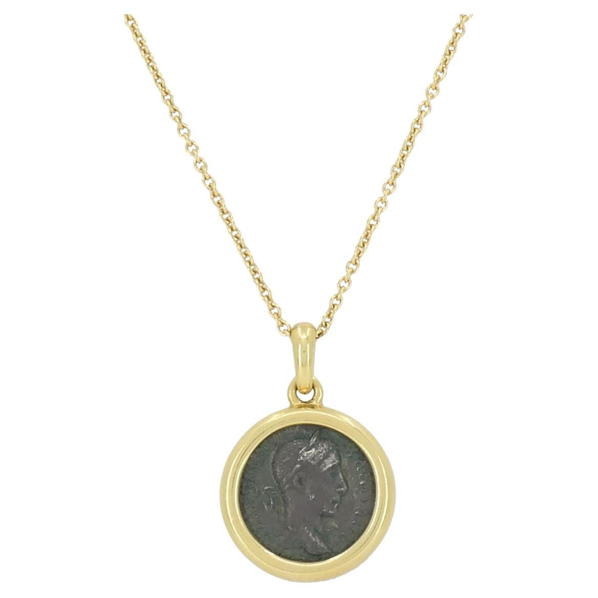 Vintage Bvlgari 18k Gold Ancient Coin Monete Bulgari Pendant Necklace For Sale