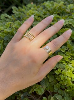 Vintage 1970s 14k Yellow Gold Round Brilliant Solitaire Diamond Wide Band Ring