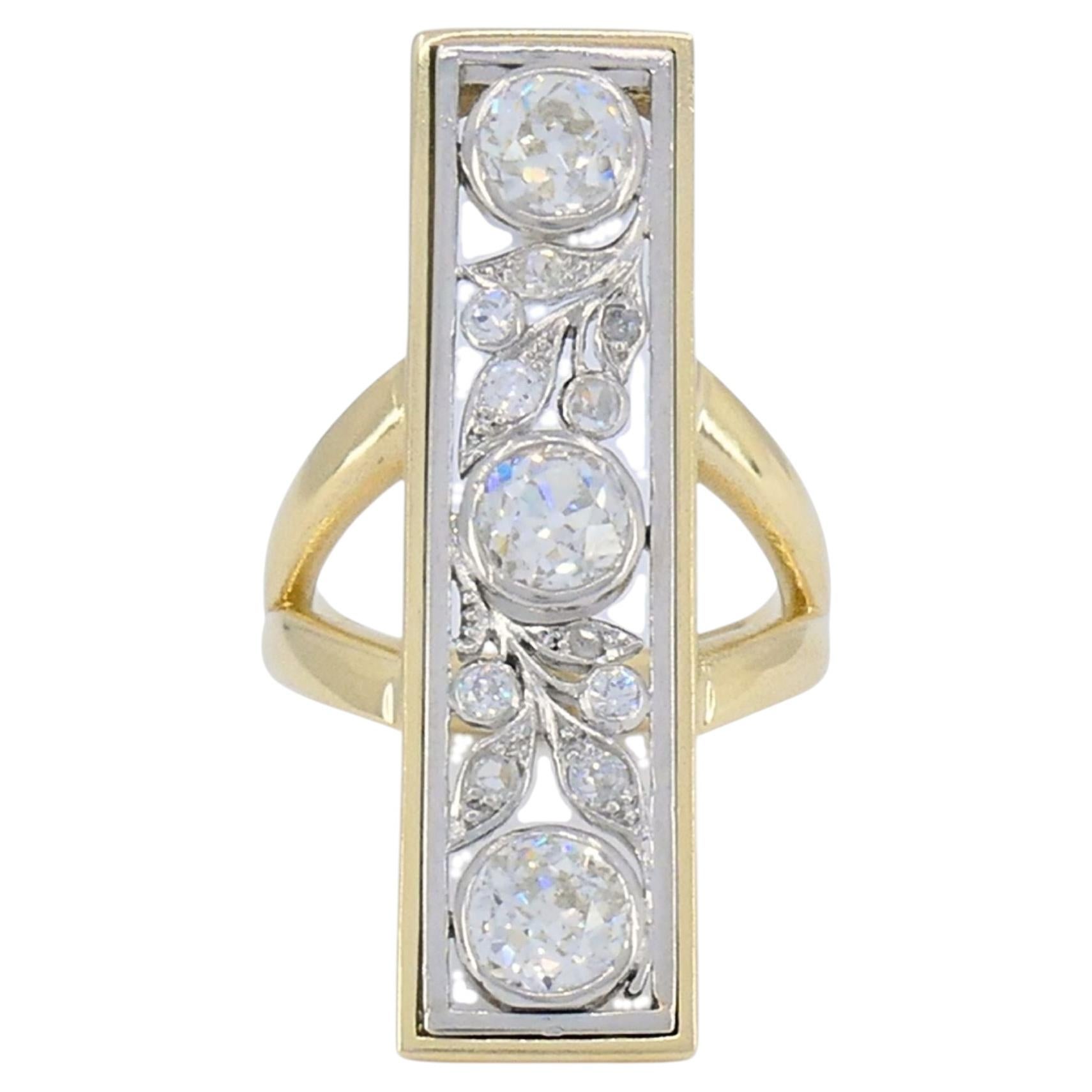 Vintage 14k Gold and Platinum Old European Cut Diamond Ring, circa 1940s