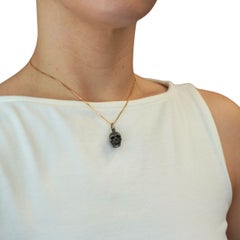 18k Yellow Gold Italian Box Chain Silver Skull Pendant Necklace