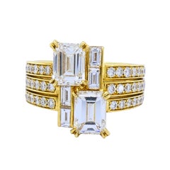 Chaumet 18k Gold Emerald Cut Baguette Diamond Cocktail Ring