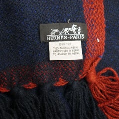 Hermès Paris Navy Red 100% Yak Wool Handwoven Nepal Blanket Throw