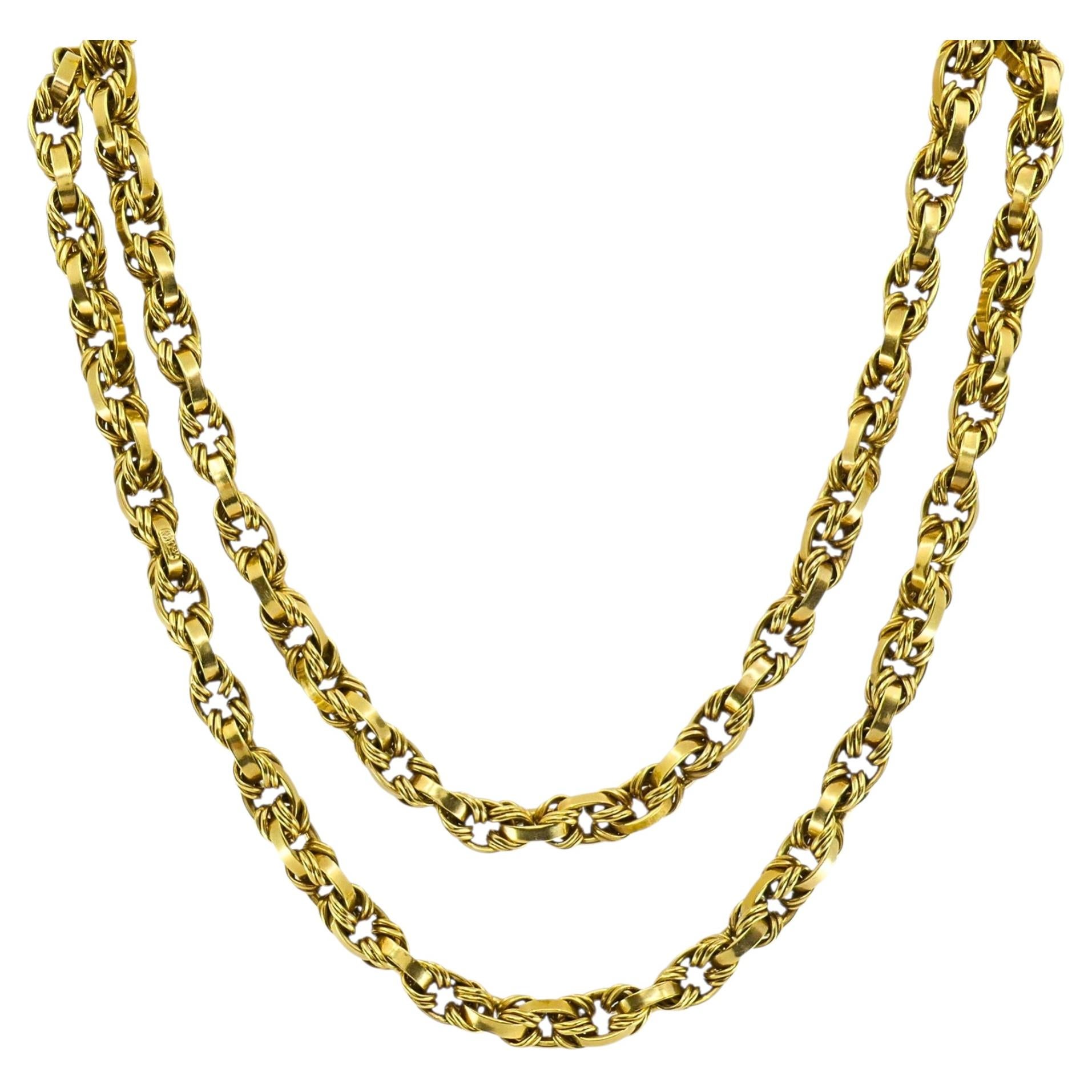 Collana vintage italiana con catena pesante a maglie a corda di Arezzo in oro 18 carati in vendita