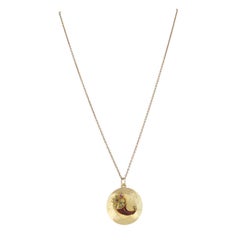 Vintage 1970s 14k Gold Cornucopia Pendant Necklace Emerald Sapphire Enamel