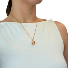 Antique 1918 14k Rose Gold Skull Pendant Necklace with Ruby Eyes