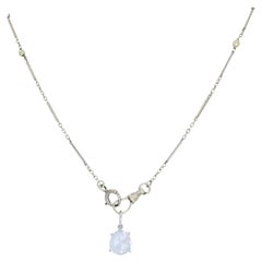 Cadena de reloj de oro blanco de 14k con perlas y colgante de diamante de platino con talla rosa