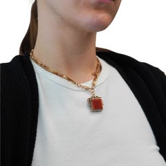 Antique 14k Gold Watch Chain 10k Hardstone Swivel Fob Necklace