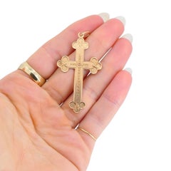 Antique 14k Rose Gold Engraved Cross Pendant, Circa 1890s-1910s