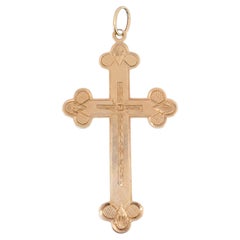 Antique 14k Rose Gold Engraved Cross Pendant, Circa 1890s-1910s