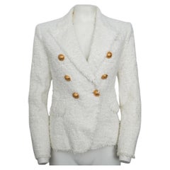 Balmain Paris Ivory Tweed Double Breasted Blazer Size 40