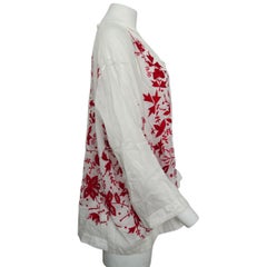 Dries van Noten White Cotton Tunic with Red Floral Embroidery sz 40