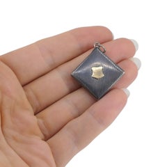 Antique Niello 800 Silver Diamond Shaped Photo Locket Pendant Circa 1900