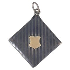 Antique Niello 800 Silver Diamond Shaped Photo Locket Pendant Circa 1900