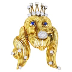 Vintage Tiffany & Co. 18k Gold Sapphire and Diamond Dog Brooch, Circa 1990s