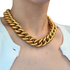 Collier vintage italien en or jaune 14 carats, à maillons épais creux de type « curb »