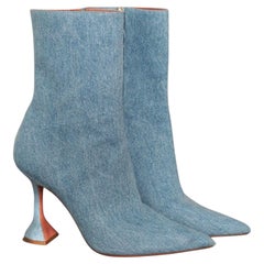 Amina Muaddi Denim Pointed Toe Heeled Boots 4 Inch Size 40