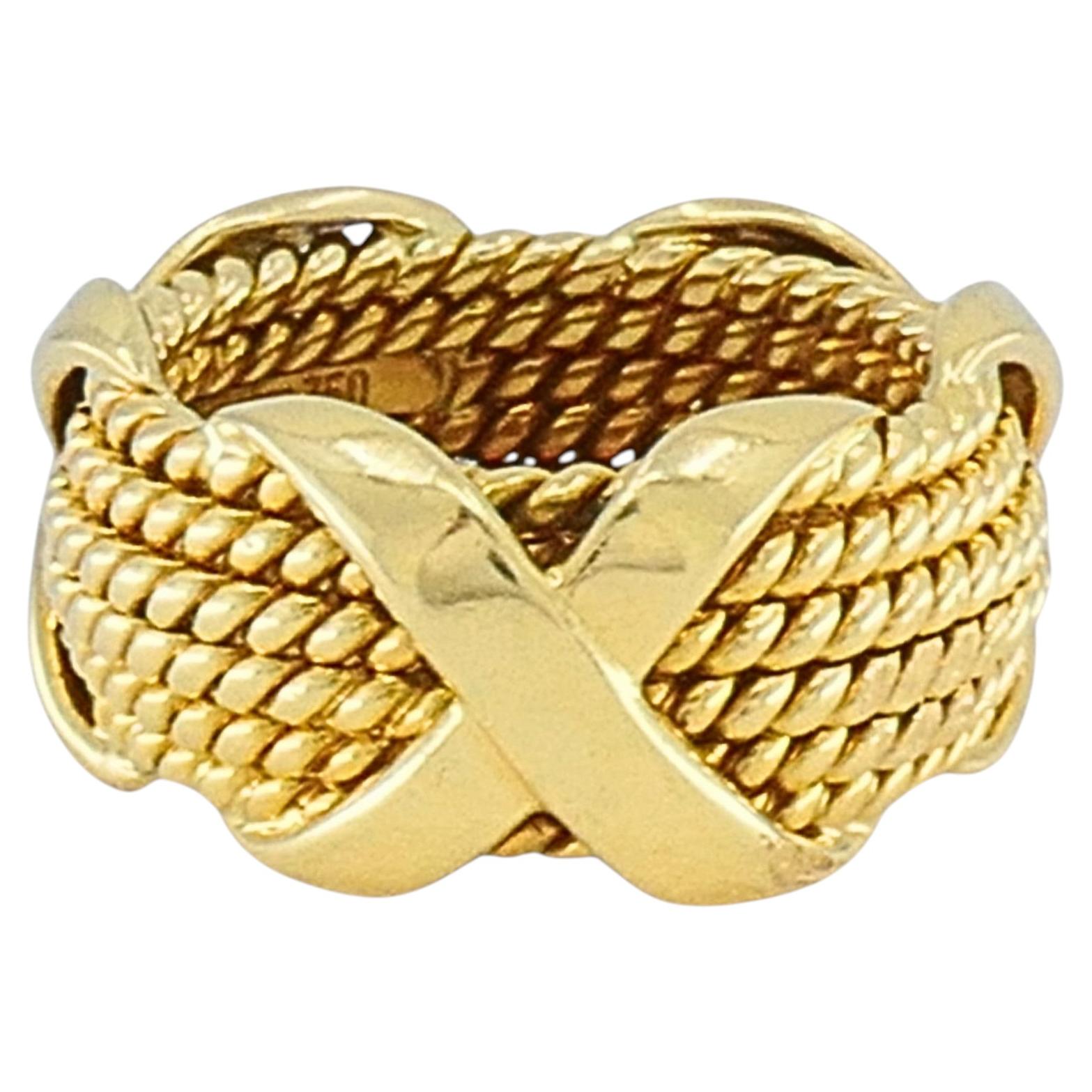 Tiffany & Co. Schlumberger 18k Gold Six-Row Rope "X" Band Ring For Sale