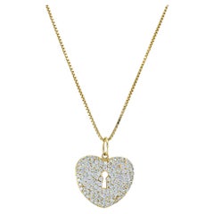 Vintage 18k Gold Pavé Diamond Heart Lock Pendant Necklace 14k Box Chain