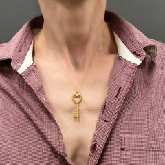 Vintage Tiffany & Co. 18k Gold Heart Key Pendant Necklace