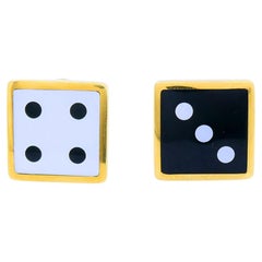 Tiffany & Co. Vintage 18k Gold Dice Earrings Onyx & Mother-of-Pearl Inlay