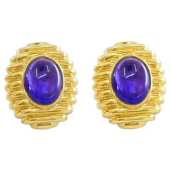 Vintage Tambetti 18k Gold Amethyst Cabochon Earrings