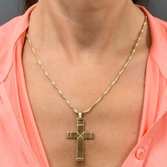 Vintage 14k Gold Cross Pendant Necklace Twisted Chain