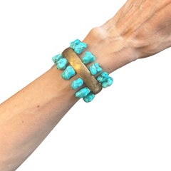 Vintage 14k Gold Arizona Turquoise Nugget Cuff Bracelet 1960s - 70s