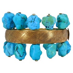 Vintage 14k Gold Arizona Turquoise Nugget Cuff Bracelet 1960s - 70s