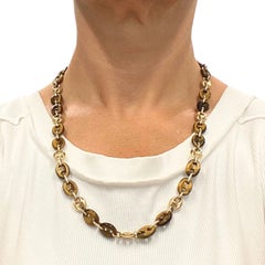 Vintage 14k Gold Tiger's Eye Mariner Link Necklace