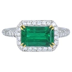 GIA Certified Colombian Emerald Diamond Ring 18k White and Yellow Gold