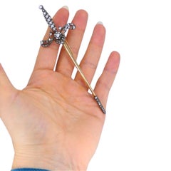 Antique 14k gold Silver Diamond Sword Brooch, circa 1900