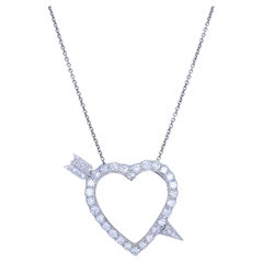 Vintage 14k White Gold Diamond Heart and Arrow Pendant Brooch Necklace