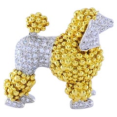 Vintage 18k Two-Tone Gold Pavé Diamond Poodle Dog Brooch