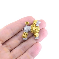 Vintage 18k Two-Tone Gold Pavé Diamond Poodle Dog Brooch
